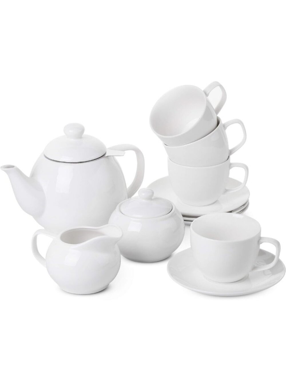 Elegant Porcelain Tea Set - 4 Cups, Teapot, Creamer & Sugar Bowl - Perfect for